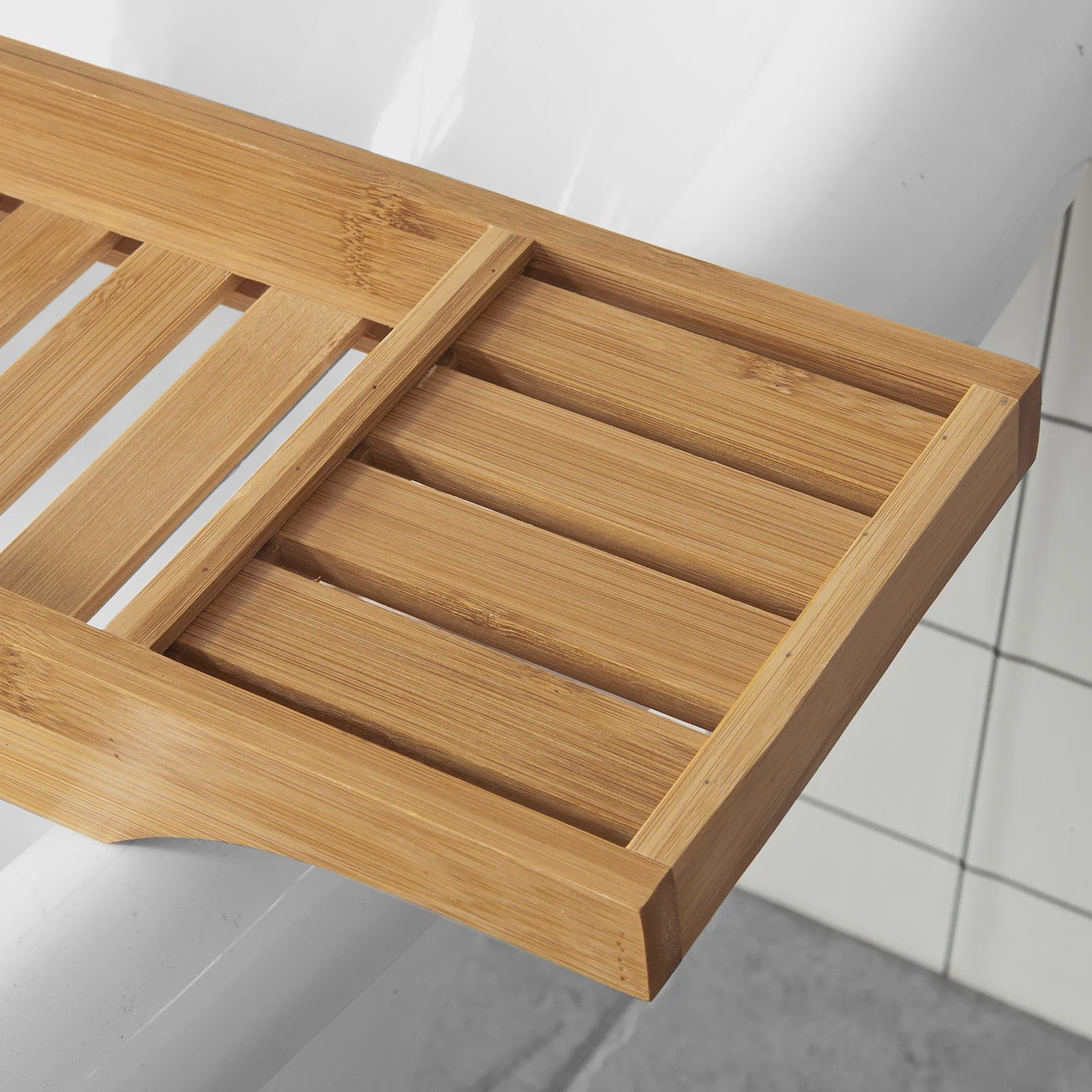 Luxe Bamboe Badplank 80cm - Extra Lang & Gelakt - Met Houders voor Wijn en Kaars