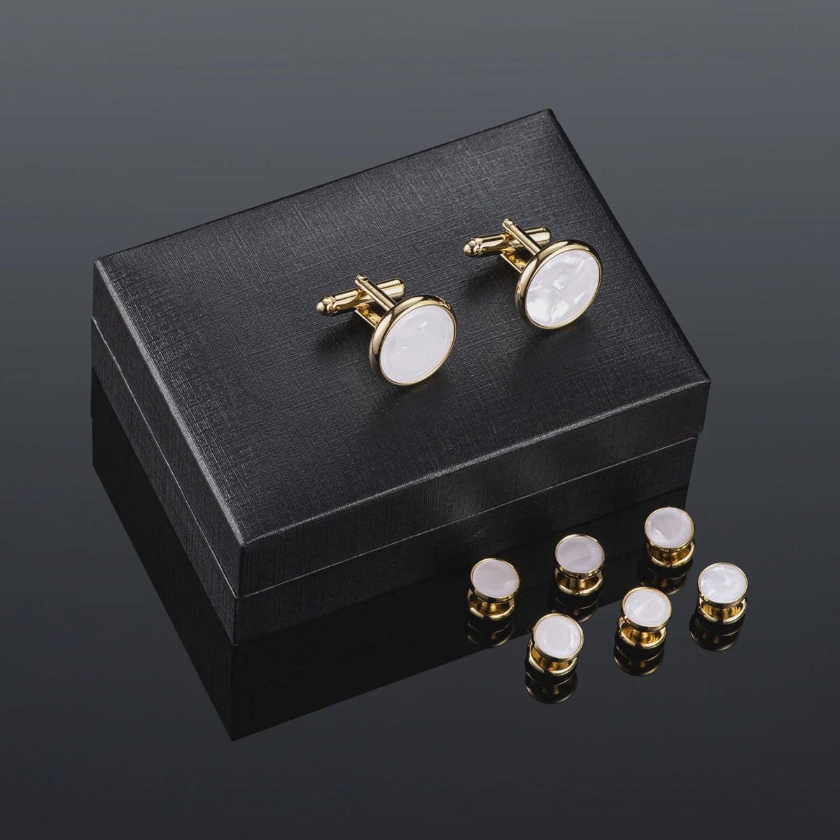 Set Manchetknopen en Studs Wit met Goudkleurig Randje - Stijlvolle Heren Accessoires