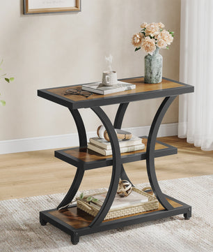 Industriële Salontafel met Opbergruimte - 3 Laags Bijzettafel - Metaal & Rustiek Bruin