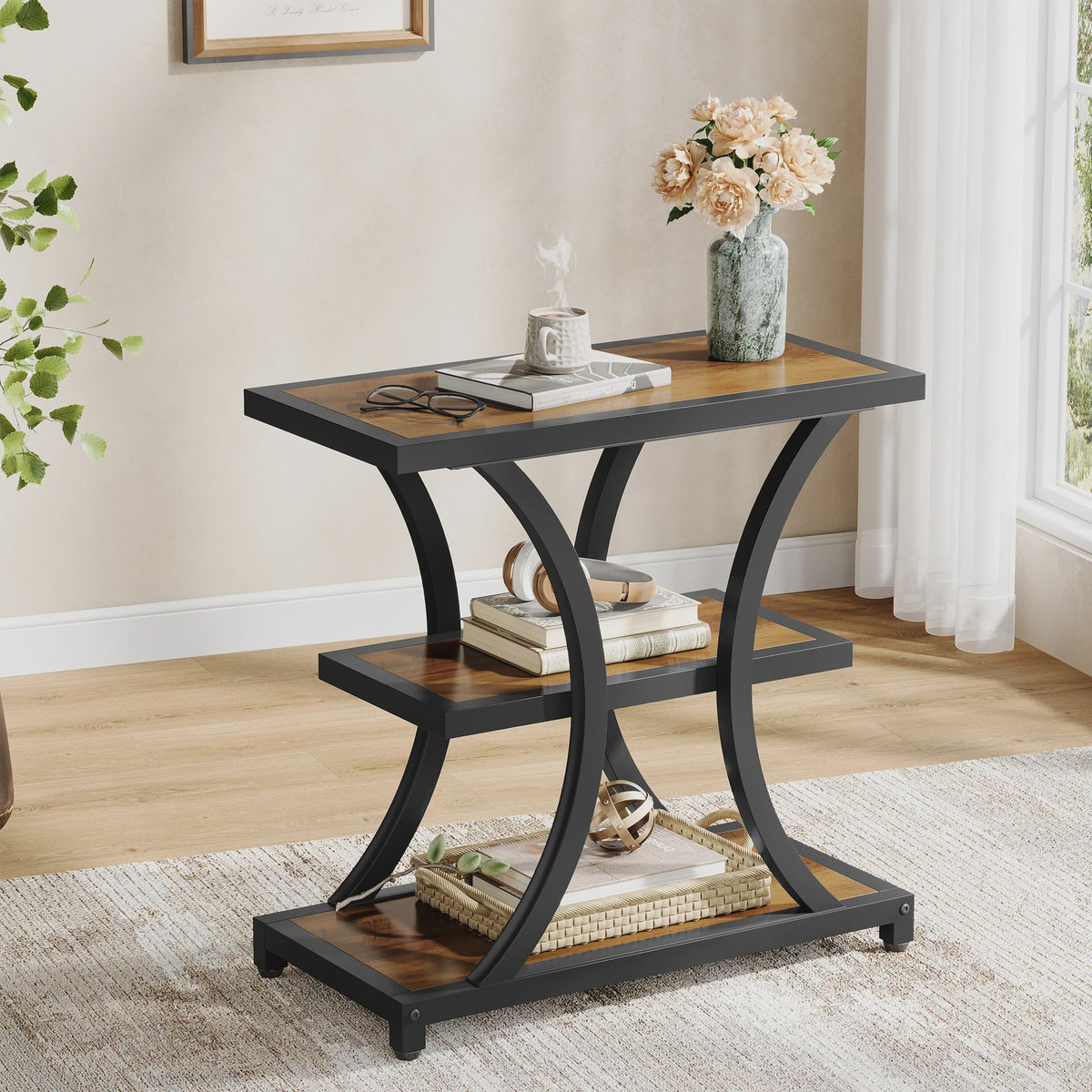 Industriële Salontafel met Opbergruimte - 3 Laags Bijzettafel - Metaal & Rustiek Bruin