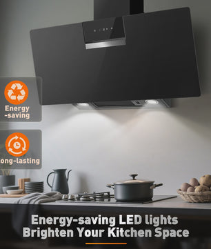 90cm Zwarte Wandafzuigkap met LED, Touch Control en 800m³/h - Energieklasse A+++