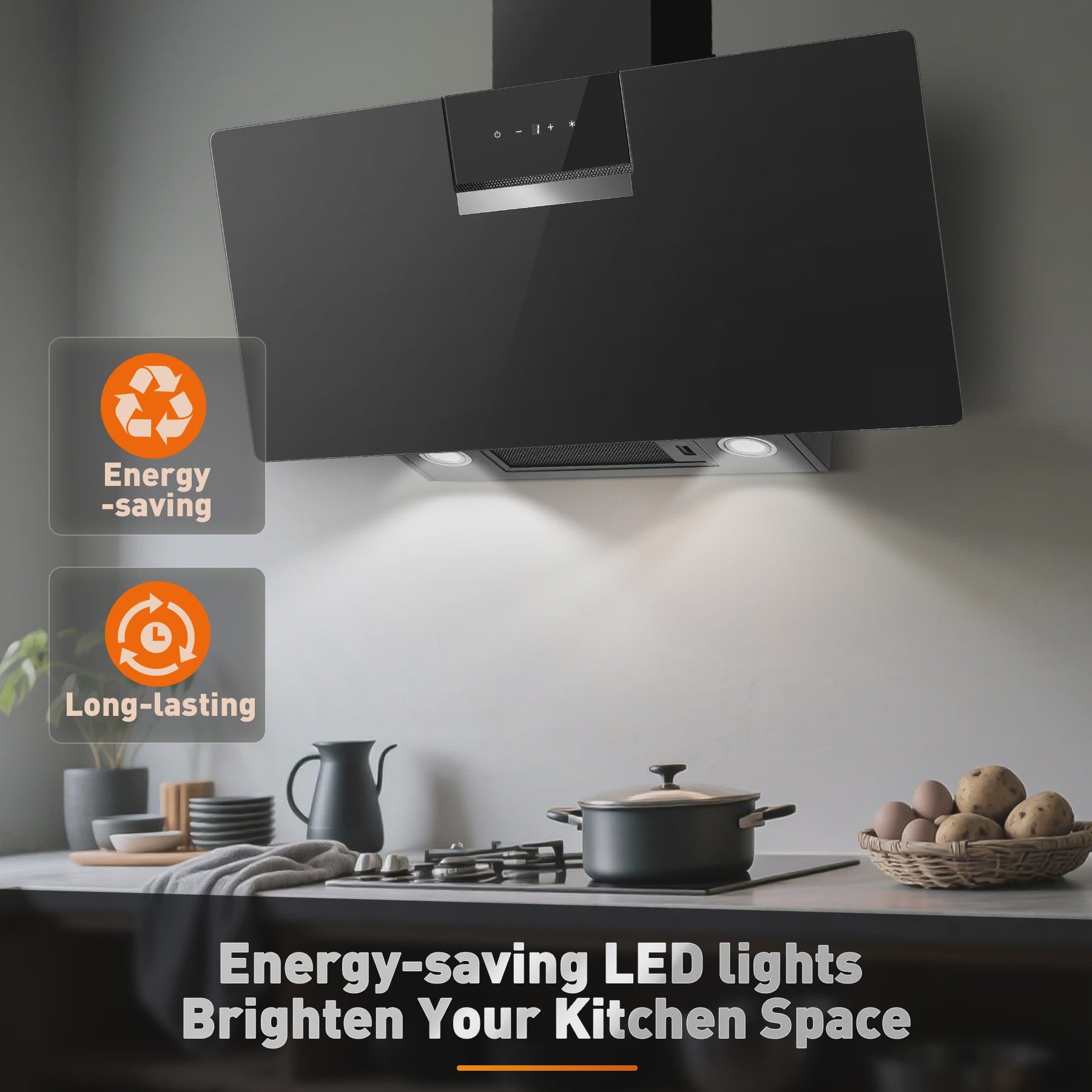 90cm Zwarte Wandafzuigkap met LED, Touch Control en 800m³/h - Energieklasse A+++