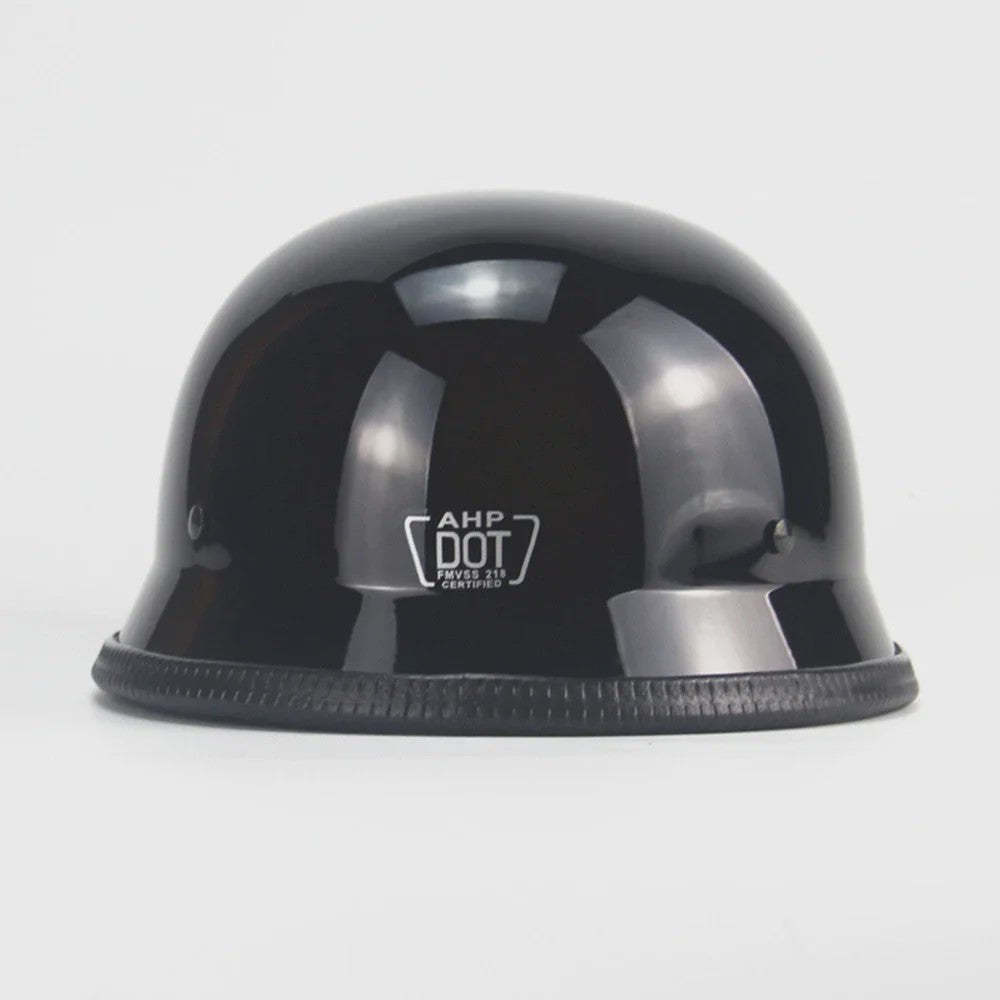 Vintage Motorhelm Half Shell Duits Stijl - DOT Goedgekeurd - Mat Zwart & Glans Zwart