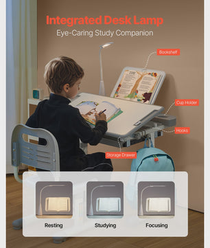 Verstelbare Kinder Studietafel en Stoel Set met Bureaulamp - Ideaal voor Studie & Slaapkamer