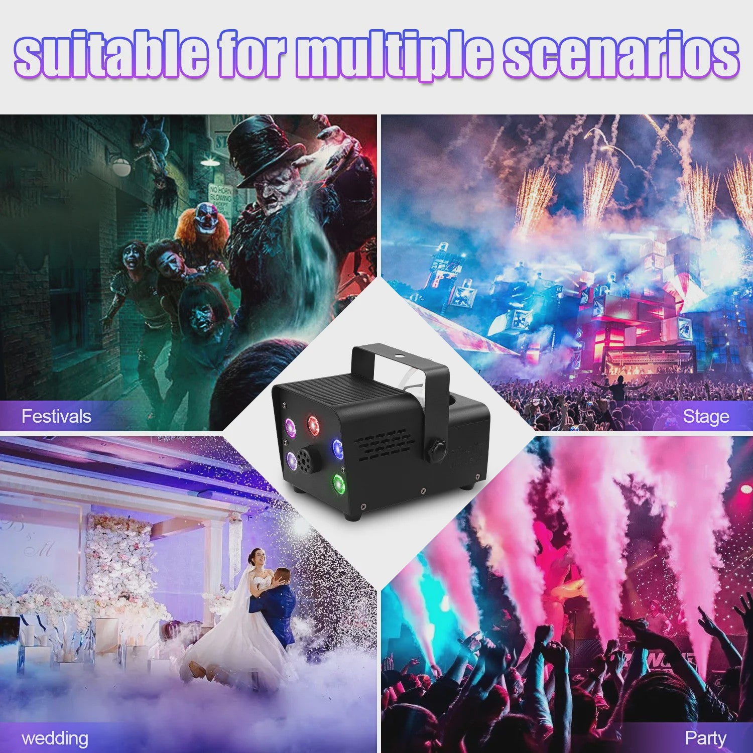 Krachtige 500W Rookmachine met 5 RGB LED's en Draadloze Afstandsbediening - Feest & DJ Verlichting