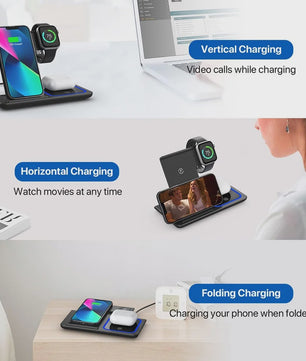 3-in-1 Opvouwbaar Draadloos Laadstation voor iPhone, Apple Watch & AirPods Pro - Snel Opladen