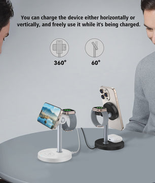 3-in-1 Magnetische Draadloze Oplader Stand voor iPhone, Apple Watch & AirPods - 15W Fast Charge