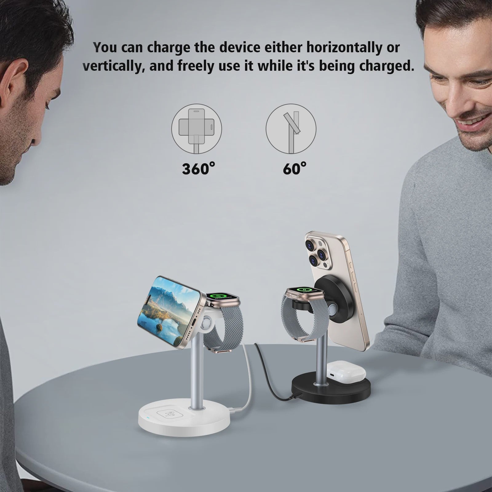 3-in-1 Magnetische Draadloze Oplader Stand voor iPhone, Apple Watch & AirPods - 15W Fast Charge