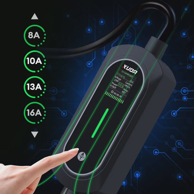 Draagbare Type 2 EV Charger 3.5KW 16A, 5M Kabel, IP66 Waterdicht, Instelbare Stroomsterkte
