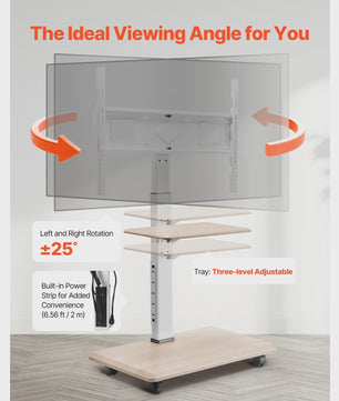 Verrijdbare TV Standaard met Plateau - In Hoogte Verstelbaar voor 32-70 Inch