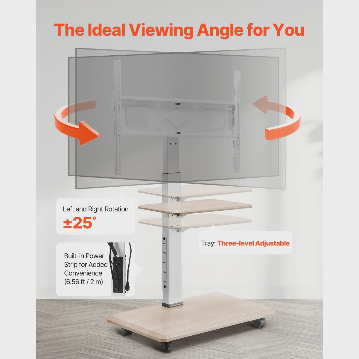 Verrijdbare TV Standaard met Plateau - In Hoogte Verstelbaar voor 32-70 Inch