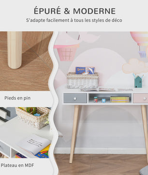 Scandinavisch Kinderbureau met Lade en Opbergvak - Wit/Grijs/Roze - 100x48x76.5 cm