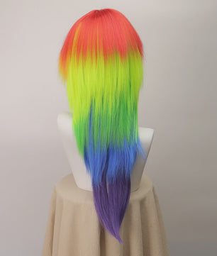 Regenboog Ombre Pruik Lang Recht Synthetisch met Pony - Unisex Cosplay & Feest
