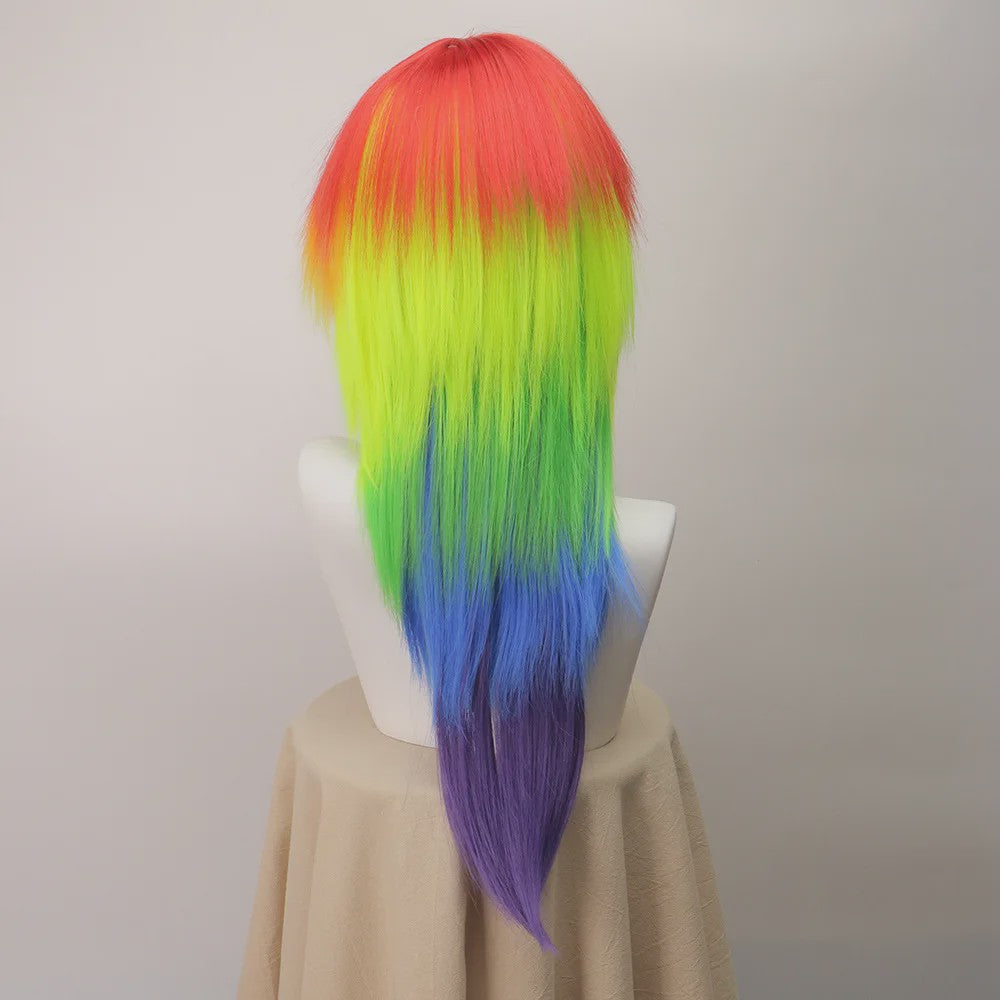 Regenboog Ombre Pruik Lang Recht Synthetisch met Pony - Unisex Cosplay & Feest