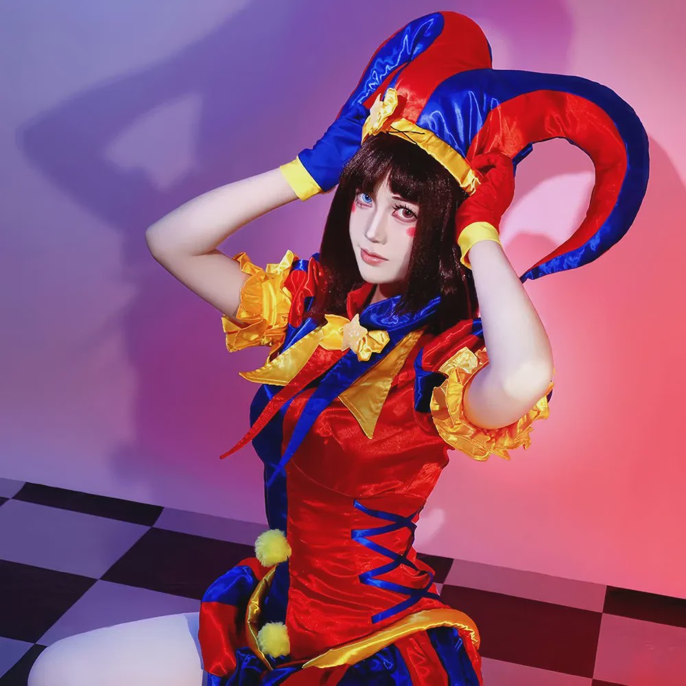Pomni Cosplay Kostuum - The Amazing Digital Circus Clown Uniform