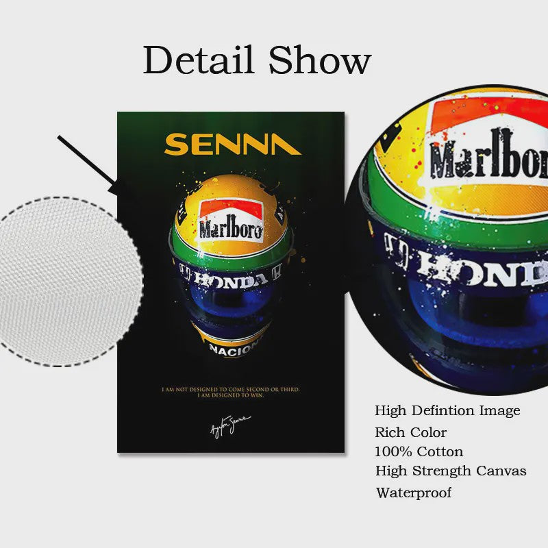 Iconische F1 Racer Helm Poster - Ayrton Senna Formule 1 Muurdecoratie