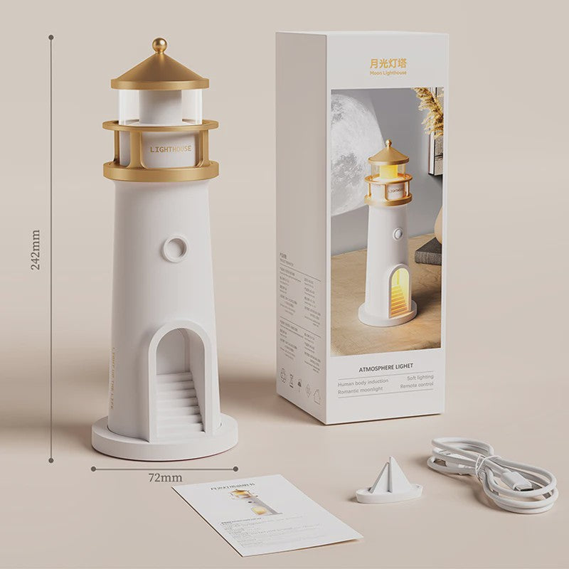 Unieke Maan Projectie Vuurtoren Lamp met Muziek & Bewegingssensor
