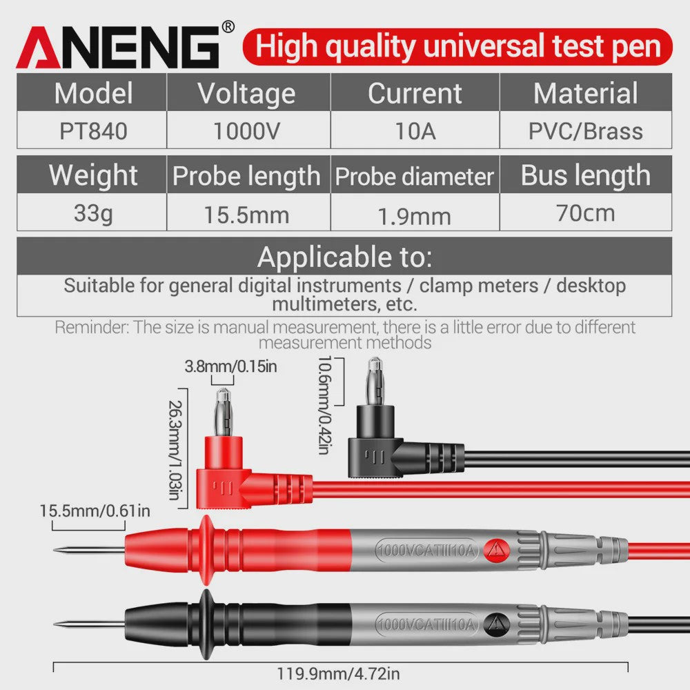 ANENG PT840 Universele Multimeter Testkabels - 1000V/10A Meetpennen Kit