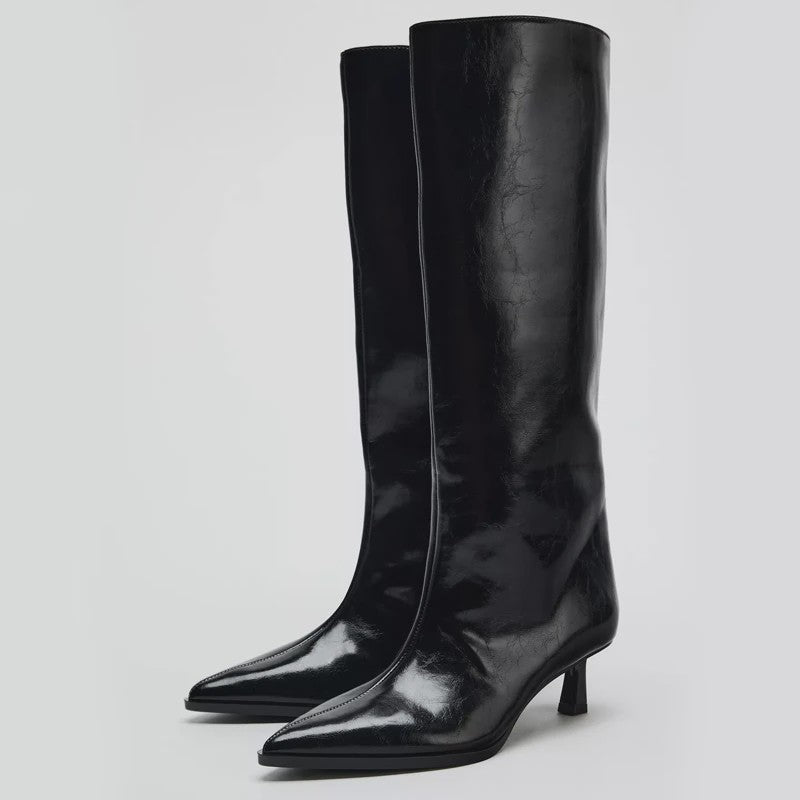 Dames Laarzen met Hoge Hak en Puntige Neus - Stijlvolle Lange Laarzen voor Herfst & Winter