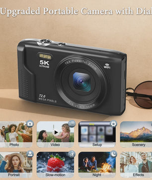 Ourlife Compacte Digitale Camera 5K 72MP met 16x Zoom - Ideaal voor Vlogs en YouTube