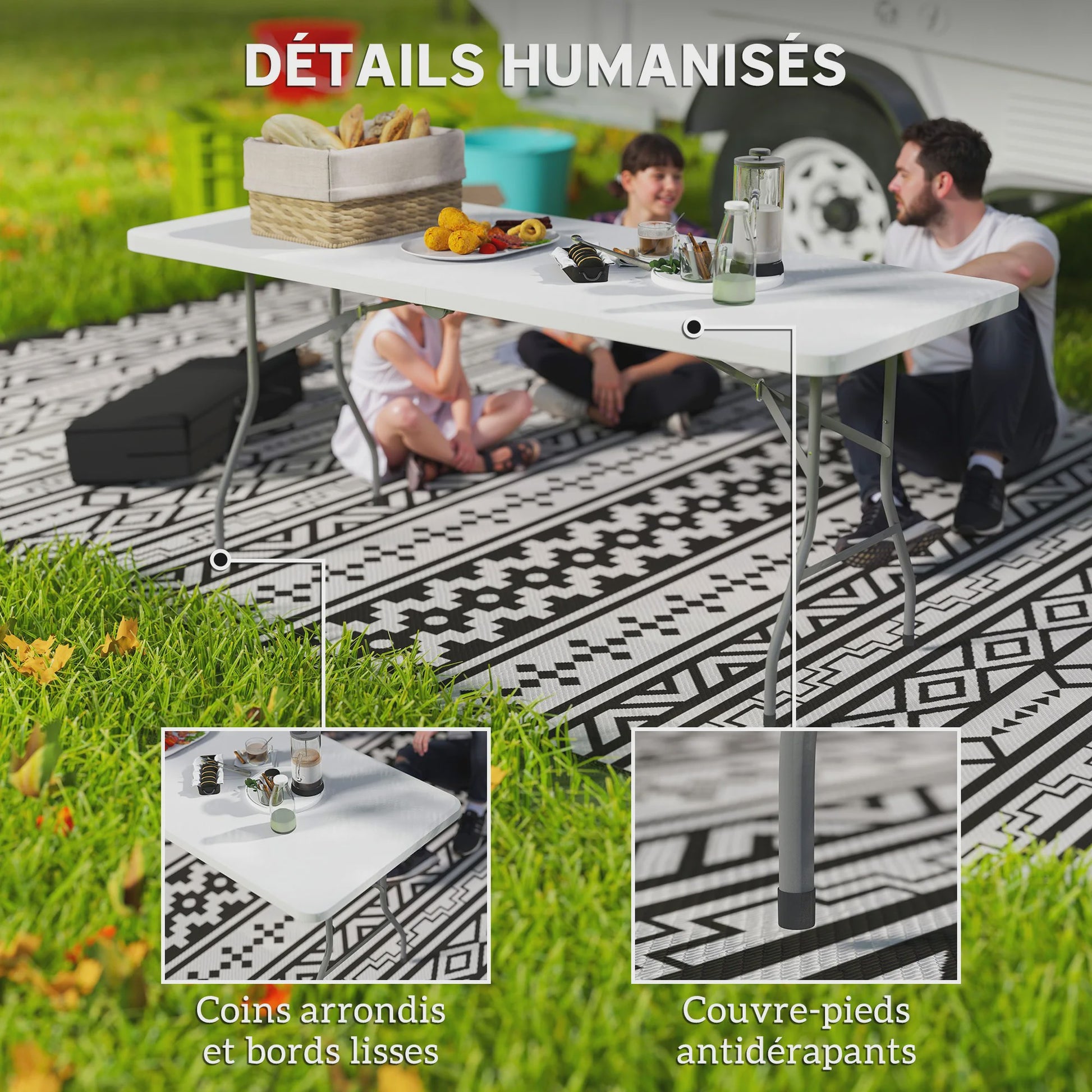 Outsunny HDPE Klaptafel - Robuuste Campingtafel Buiten met Handvat & Antislip Voetjes - 180x74x74 cm