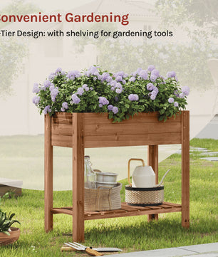 Houten Verhoogd Plantenbak met Plank - 80x75x40cm - Tuin & Balkon