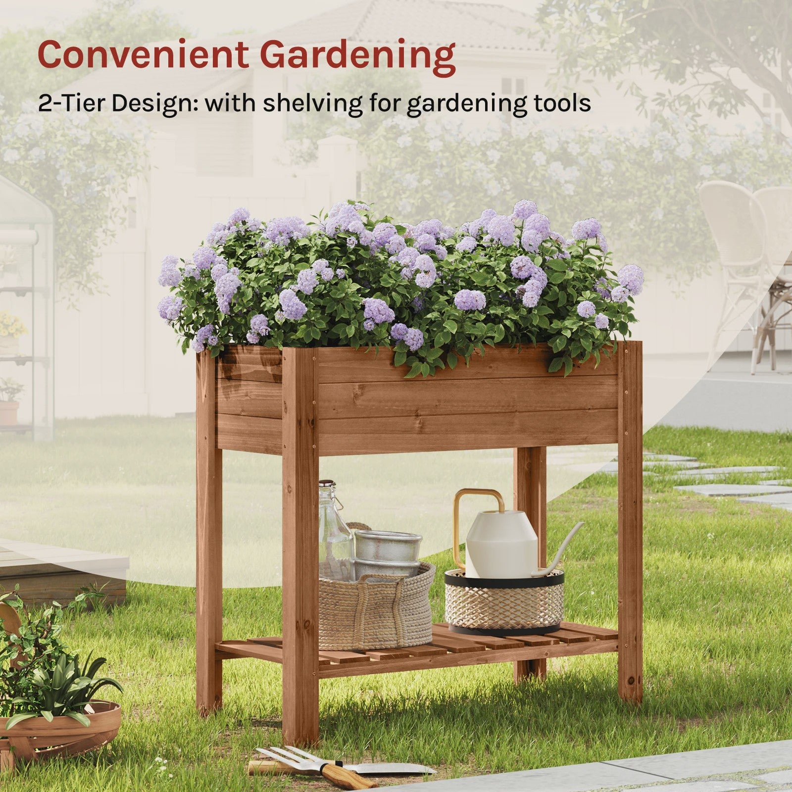Houten Verhoogd Plantenbak met Plank - 80x75x40cm - Tuin & Balkon