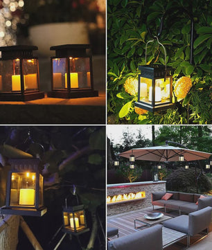 Retro Solar Lantaarn met LED Kaarslicht - Tuinverlichting & Decoratie