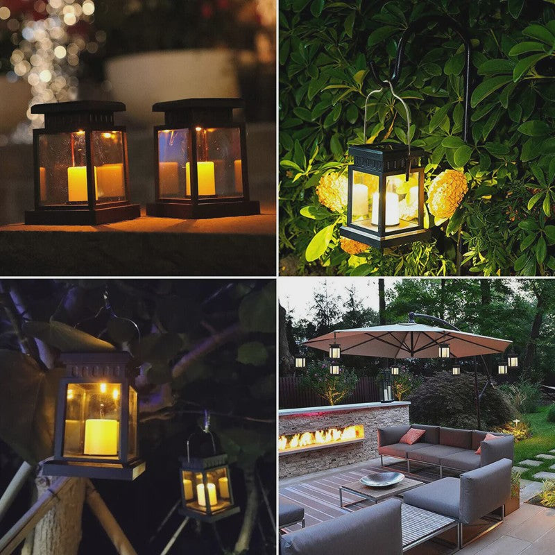Retro Solar Lantaarn met LED Kaarslicht - Tuinverlichting & Decoratie
