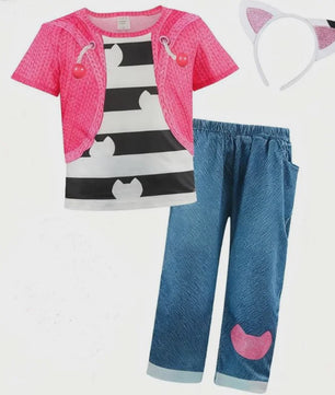 Meisjes Kleding Set: Zwart-Wit Katten T-shirt & Regenboog Tutu Rok met Accessoires