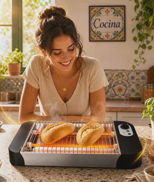 Multifunctionele Platte Broodrooster 600W met 6 Toastniveaus, Kwartslampen en Kruimellade - Ideaal voor Brood & Gebak