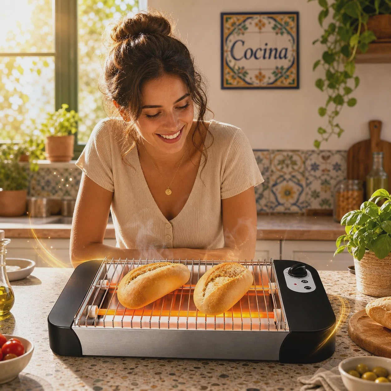 Multifunctionele Platte Broodrooster 600W met 6 Toastniveaus, Kwartslampen en Kruimellade - Ideaal voor Brood & Gebak