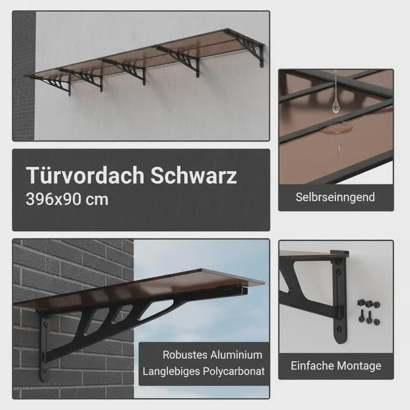 Polycarbonaat Deur Luifel met Aluminium & ABS Frame - Weerbestendig en Eenvoudig te Installeren
