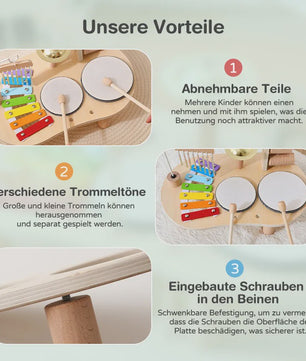 Montessori Houten Muziektafel 7-in-1 voor Kinderen - Xylofoon, Trommel & Meer