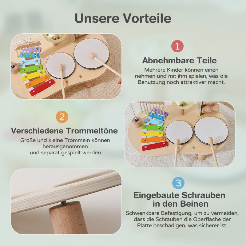 Montessori Houten Muziektafel 7-in-1 voor Kinderen - Xylofoon, Trommel & Meer