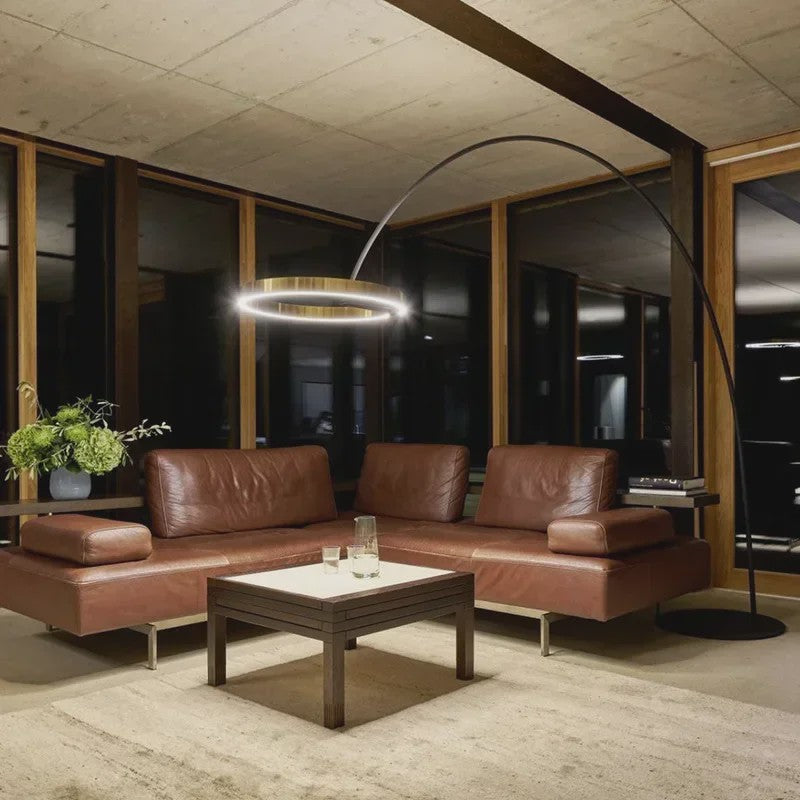Moderne Gouden Ring Vloerlamp - Minimalistisch Design, Luxe Verlichting voor Woonkamer