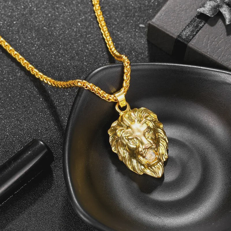 Gouden Leeuwenkop Hanger Ketting voor Mannen - Stijlvolle Hip Hop & Rock Sieraden