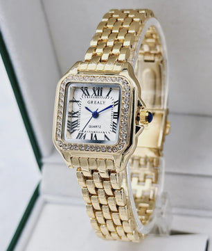 Luxe Gouden Roestvrij Staal Dameshorloge - Elegant Zakelijk Mode Accessoire