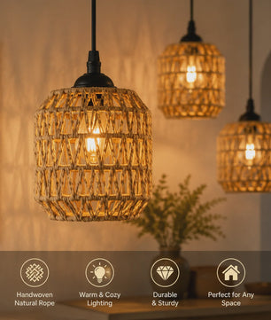 Hanglamp Gevlochten Hennep Touw met E27 Fitting - 1.2m Verstelbaar - Sfeervolle Decoratie