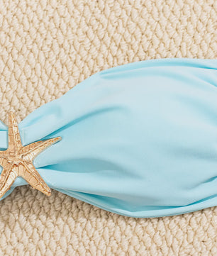 Bandeau Bikini Set met Sterrenornament - Sky Blue Push-Up Thong Badpak