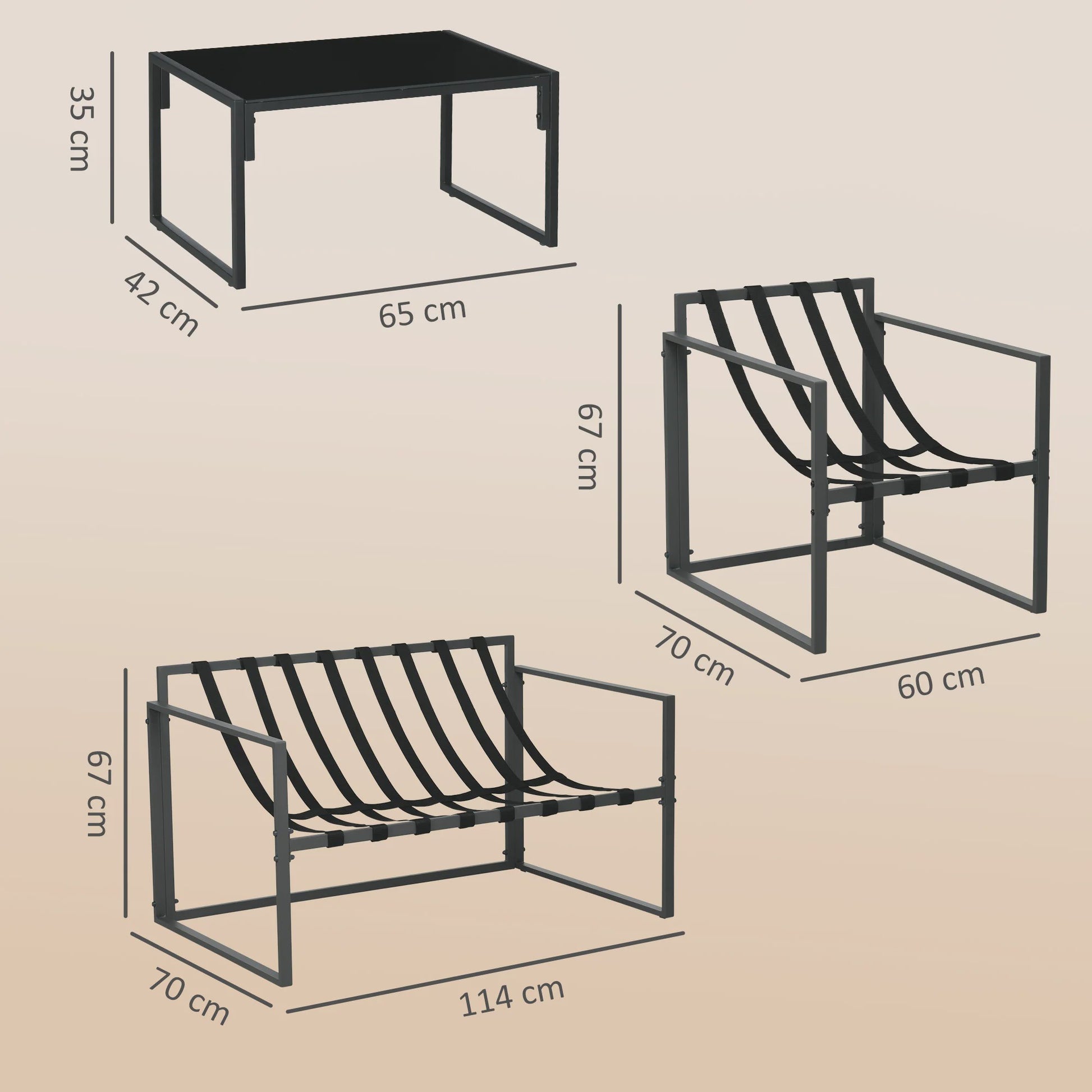 Outsunny Loungeset 4-delig Tuinset met Sofa, 2 Stoelen en Salontafel - Beige