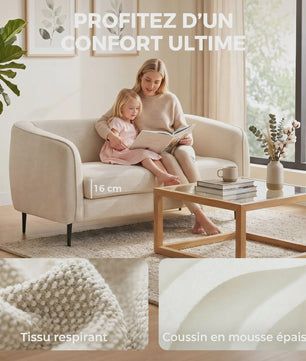 HOMCOM Sofa Velours Beige - Comfortabele 2-zits bank met verende kussens