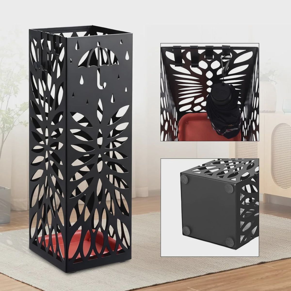 Stijlvolle Metalen Paraplubak met Haak en Opvangbak - Decoratieve Entree Organizer
