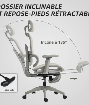 Ergonomische bureaustoel met mesh rugleuning, verstelbare hoofdsteun en 3D armleuningen - Beige
