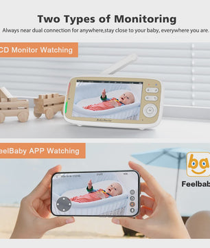Draadloze Babyfoon met 5" LCD Scherm, App & 3x Zoom - Pan/Tilt & Tweeweg Audio