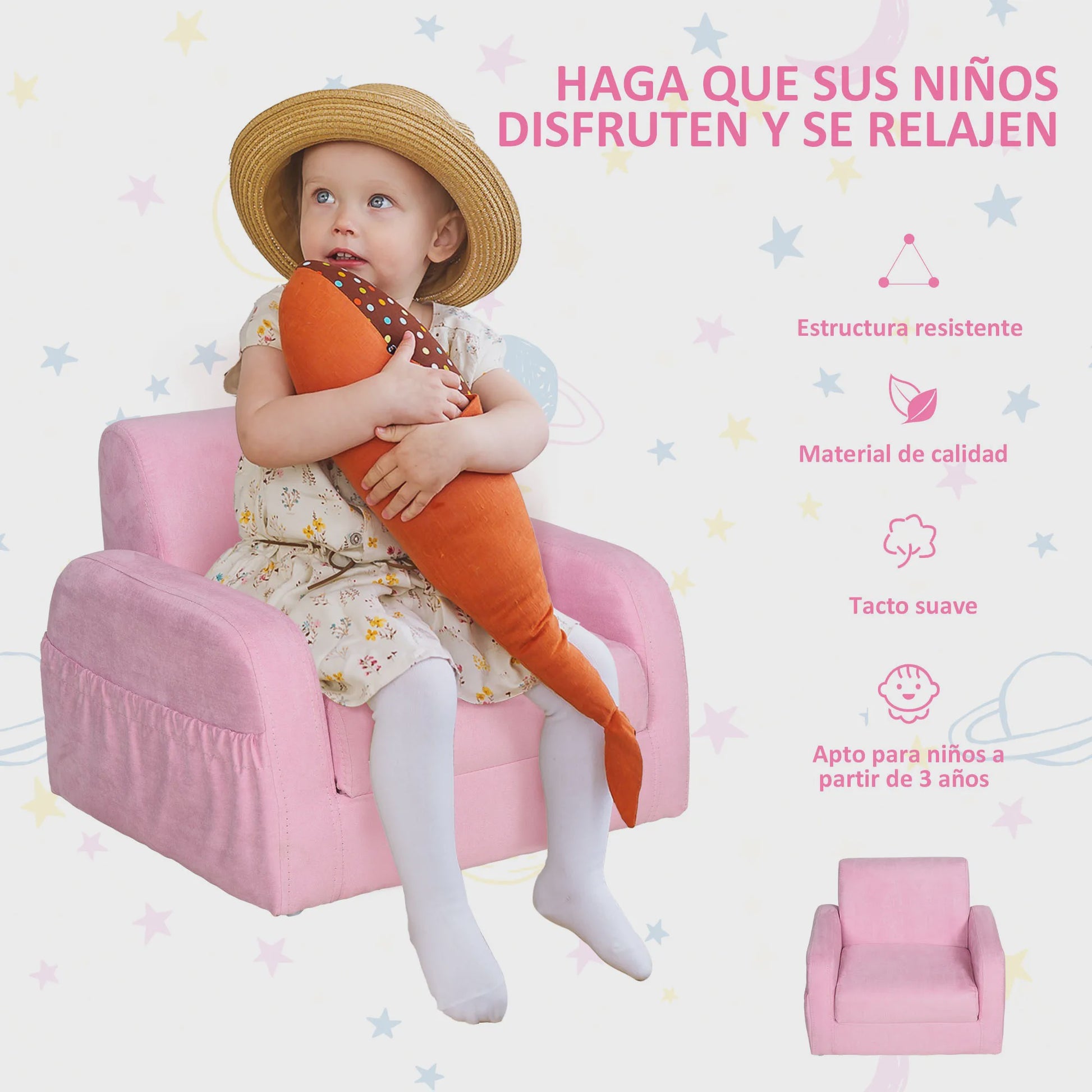 Homcom Kinderfauteuil 2-in-1: Verstelbaar, Inklapbaar en Comfortabel voor Kinderen vanaf 3 Jaar