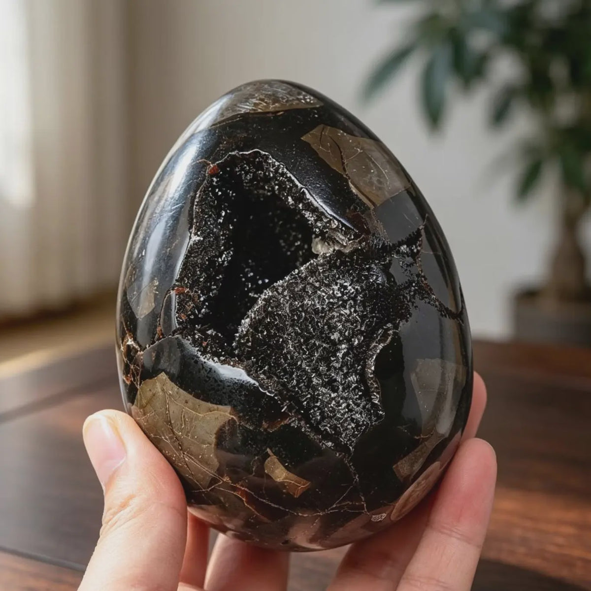 Septarian Draken Ei Kristal Geode - Zwart Kwarts voor Spirituele Heling & Decoratie
