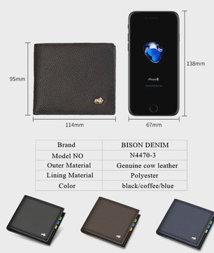 Luxe Heren Portemonnee van Bison Denim | Echt Leer, RFID, Muntvak & Kaarthouder (Model N4470)