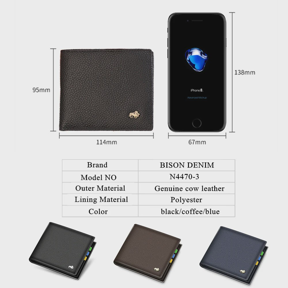 Luxe Heren Portemonnee van Bison Denim | Echt Leer, RFID, Muntvak & Kaarthouder (Model N4470)