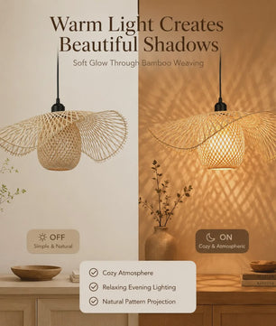 Japanse Wabi Sabi Bamboe Rotan Hanglamp 55cm - Natuurlijk Geweven Plafondlamp